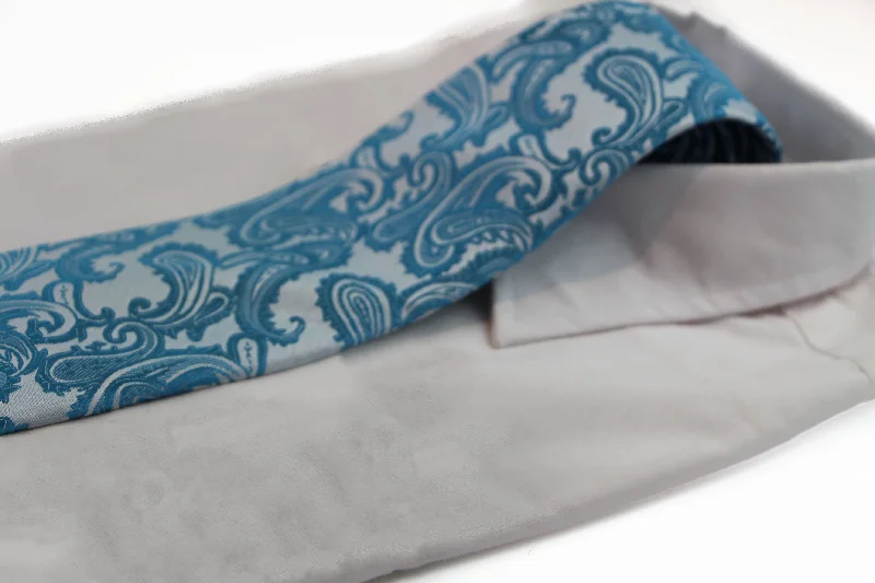 best necktie colors for interviews-Mens Light Blue & Sky Blue Paisley Patterned Neck Tie