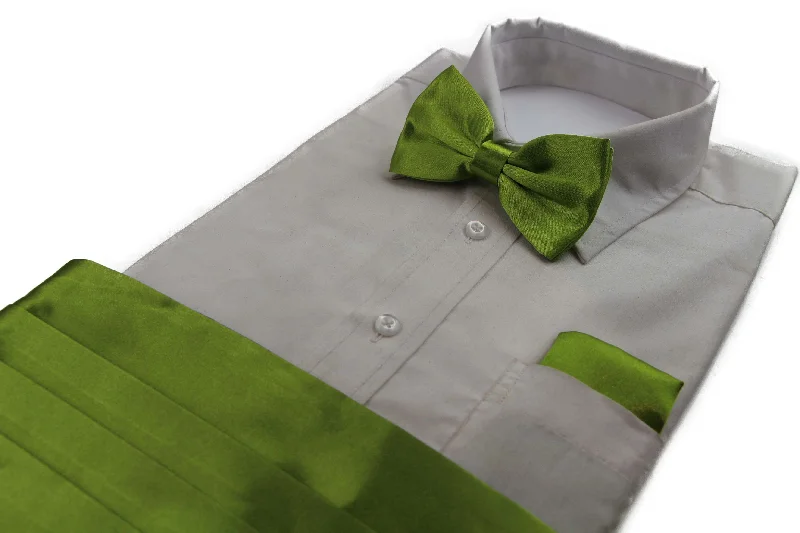 floral print neckties-Mens Light Green Cummerbund & Matching Plain Bow Tie And Pocket Square Set