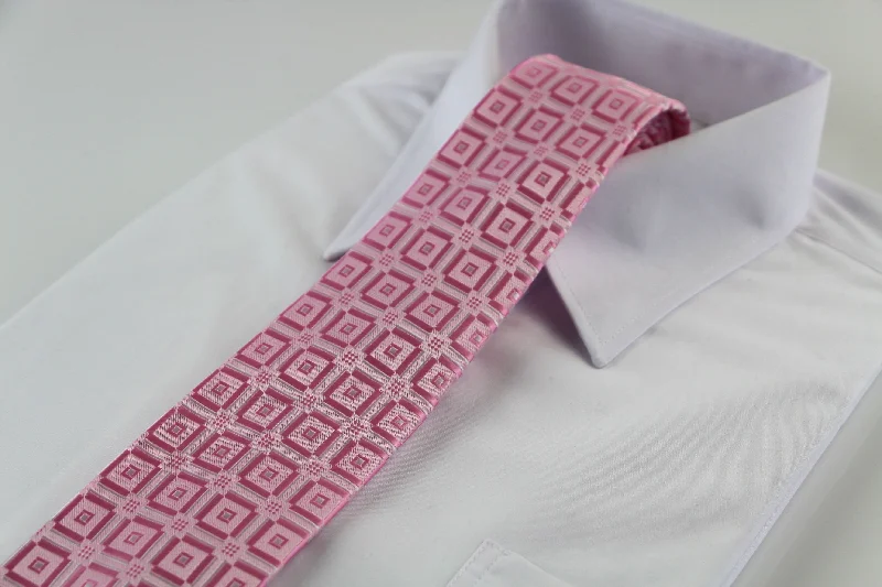 bold color neckties-Mens Light Pink With White Squares Patterned 8cm Neck Tie