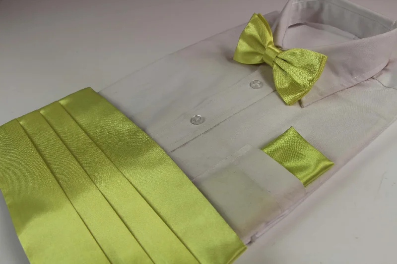 patterned ties for weddings-Mens Lime Cummerbund & Matching Plain Bow Tie And Pocket Square Set