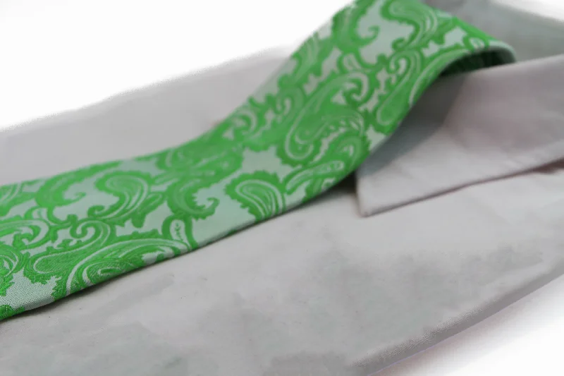 elegant office neckties-Mens Lime Green Paisley Patterned Neck Tie