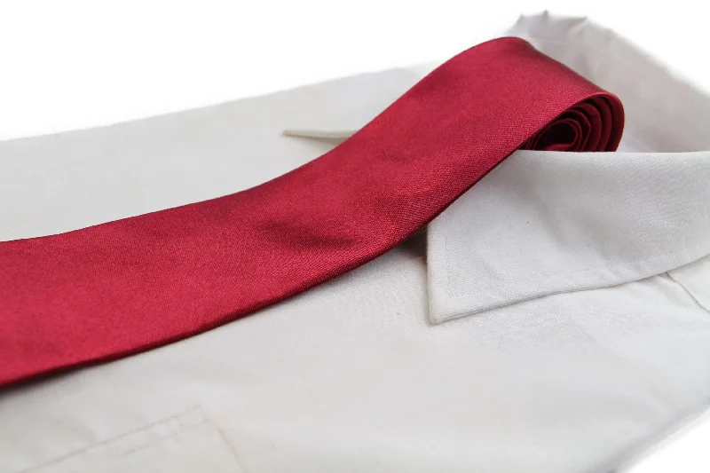 classic silk wedding ties-Mens Maroon 8cm Plain Neck Tie