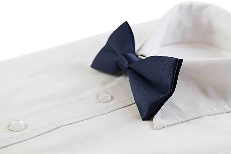 silk ties for interviews-Mens Matt Solid Plain Navy Colour Bow Tie