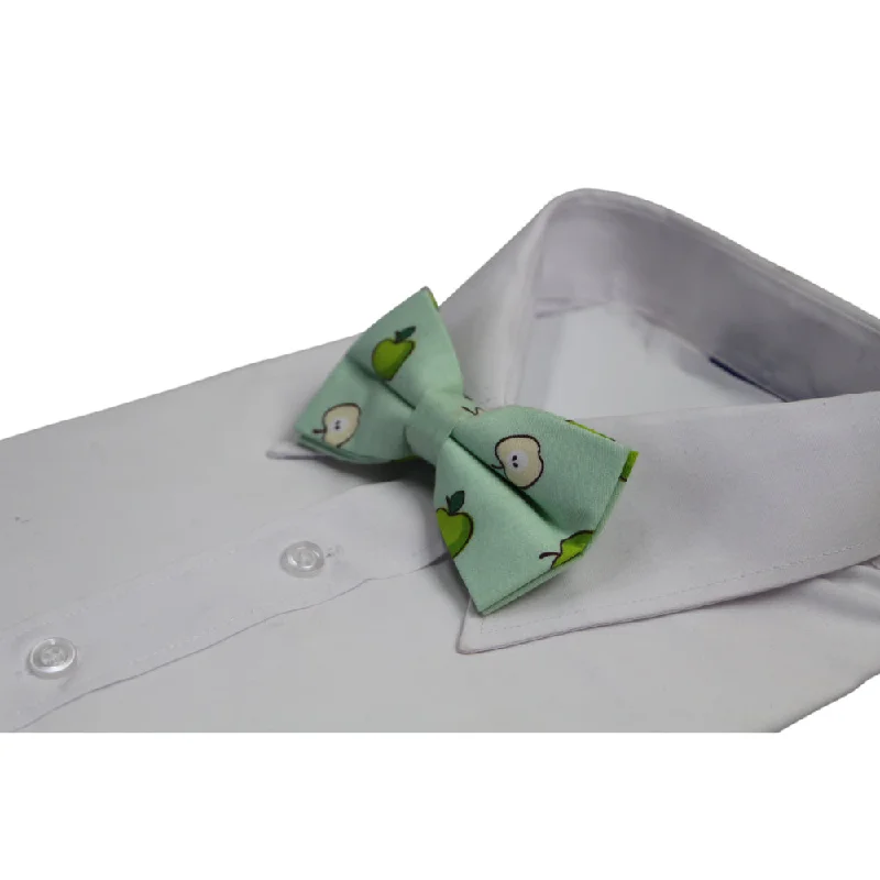 patterned ties for men-Mens Mint Green Apple Fruit Patterned Bow Tie