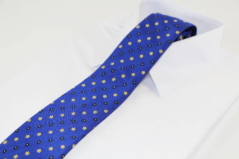 trendy necktie styles for men-Mens Navy Blue With Yellow & Black Flowers Patterned 8cm Neck Tie