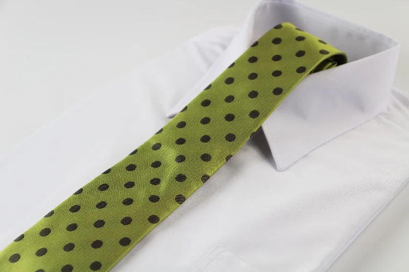 unique bow ties for men-Mens Olive Green & Brown Polka Dot Patterned 8cm Neck Tie