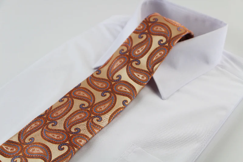 classy necktie sets-Mens Orange & Blue Paisley Patterned 8cm Neck Tie