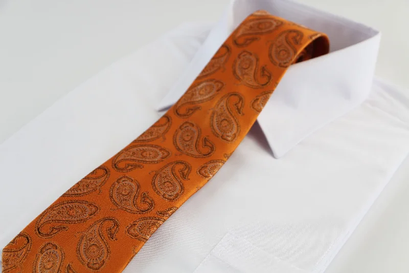 affordable ties for men-Mens Orange & Brown Paisley Patterned 8cm Neck Tie