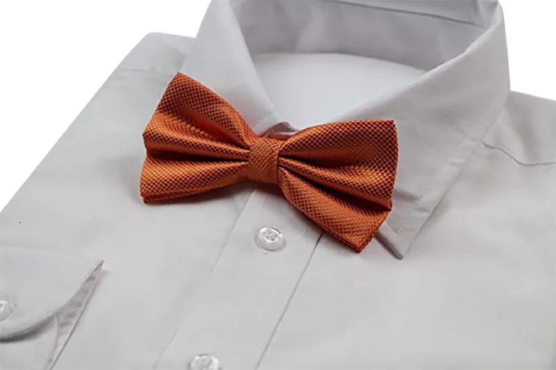 unique wedding ties-Mens Orange Plain Coloured Checkered Bow Tie