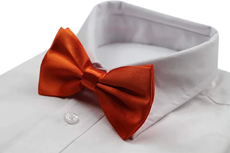 necktie packs for men-Mens Orange Solid Plain Colour Bow Tie