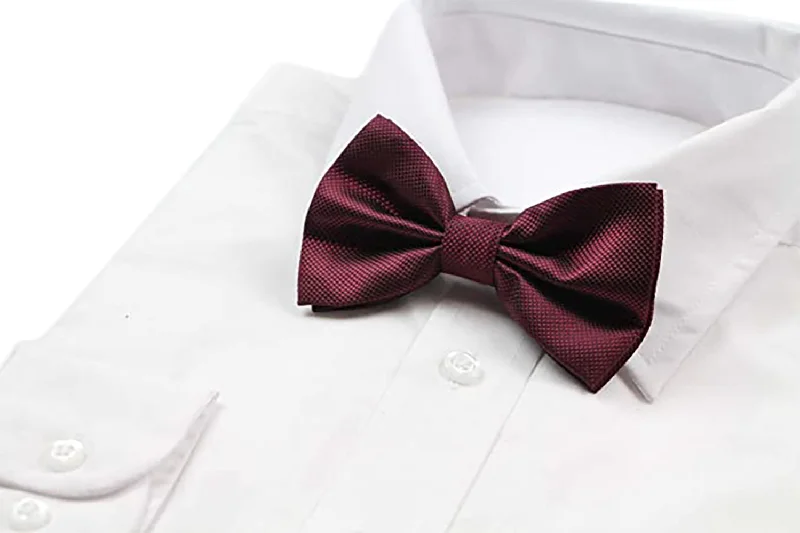 best silk ties for weddings-Mens Plum Plain Coloured Checkered Bow Tie