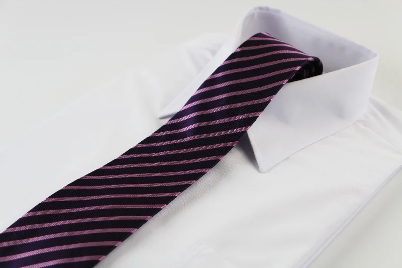 classic wedding necktie options-Mens Purple Elegant Striped Patterned 8cm Neck Tie