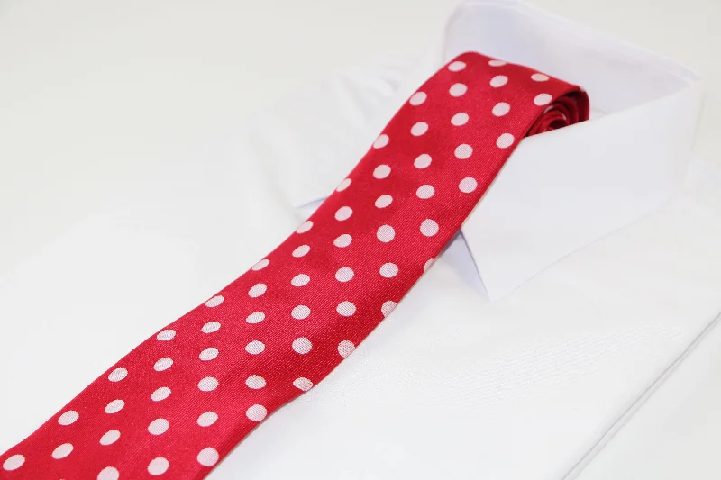 stylish work ties-Mens Red & White Polka Dot Patterned 8cm Neck Tie