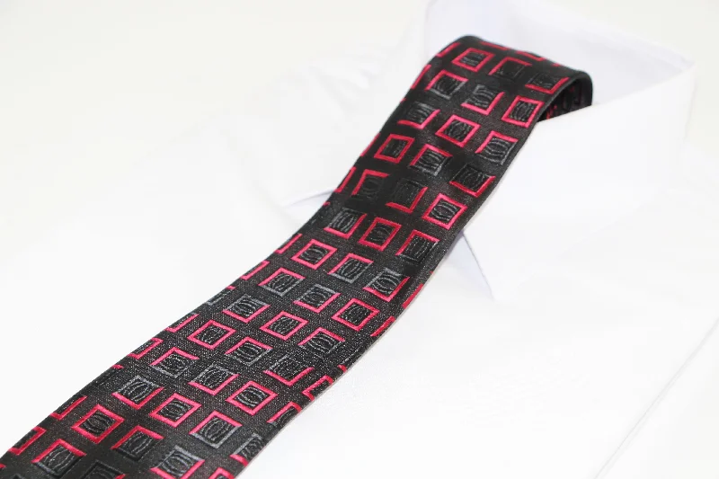 designer necktie sets-Mens Red & Black Square Box Patterned 8cm Neck Tie