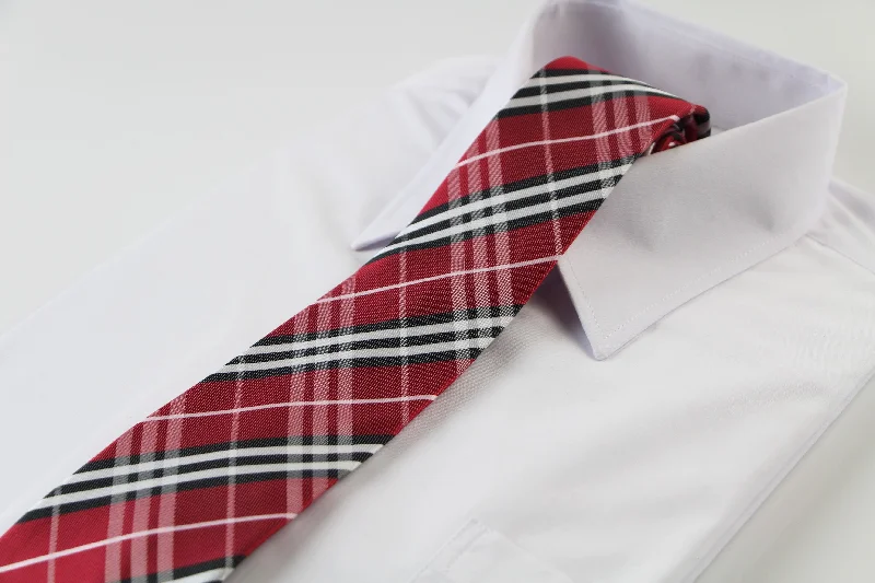 best cotton neckties for men-Mens Red, Black, White Plaid Striped Patterned 8cm Neck Tie