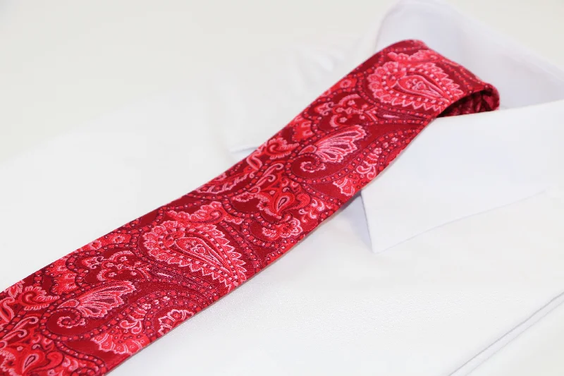 ties with cufflinks-Mens Red Boho Paisley Patterned 8cm Neck Tie