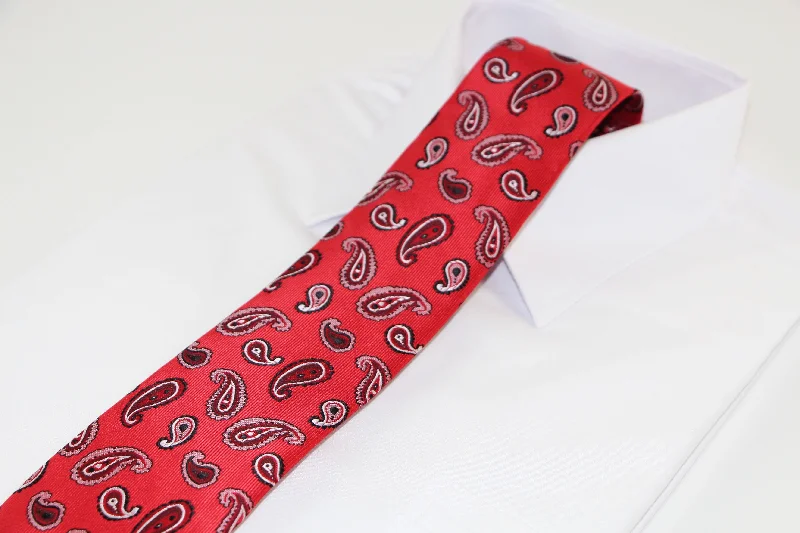 best quality designer neckties-Mens Red Floating Paisley Design Patterned 8cm Neck Tie