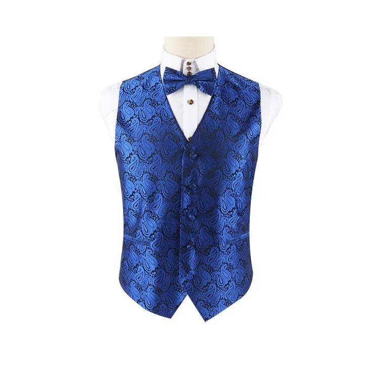 patterned silk ties-Mens Royal Blue Boho Paisley Patterned Vest Waistcoat & Matching Bow Tie