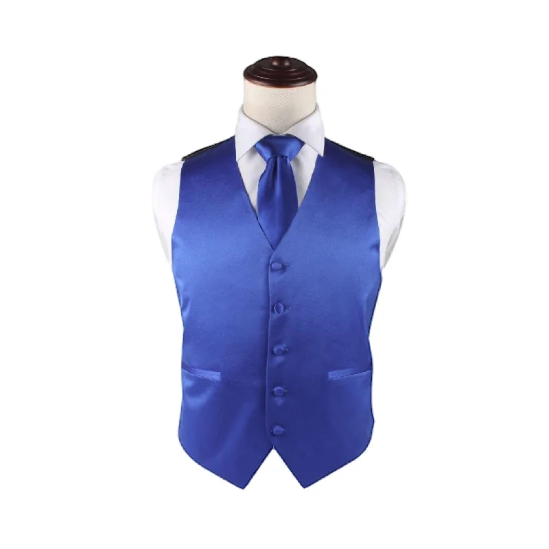 men's tie essentials-Mens Royal Blue Plain Vest Waistcoat & Matching Neck Tie