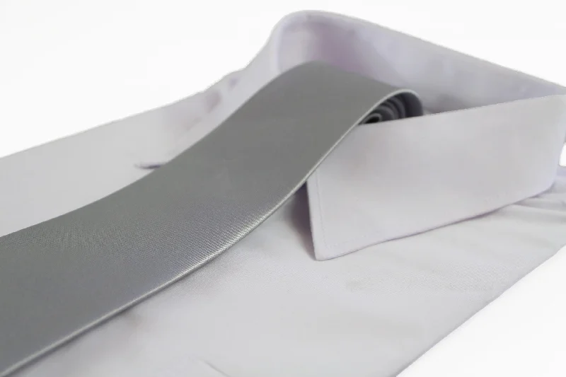 patterned ties for weddings-Mens Silver 10cm Plain Neck Tie