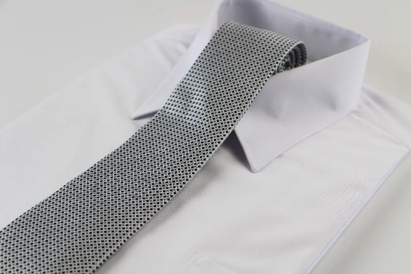 men's stylish neckties for work-Mens Silver & Black Grid Patterned 8cm Neck Tie