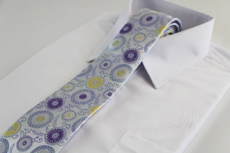 classic men's ties-Mens Silver & Purple Circle Patterned 8cm Neck Tie