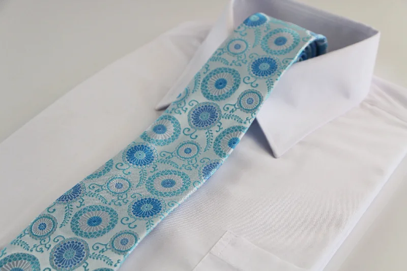 solid color silk ties-Mens Silver & Light Blue Circle Patterned 8cm Neck Tie