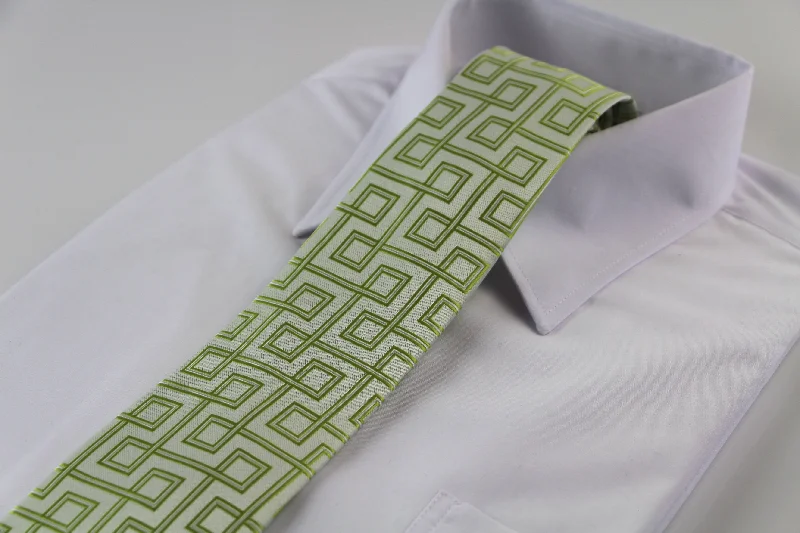 multi-pack necktie options-Mens Silver With Olive Green Maze Patterned 8cm Neck Tie