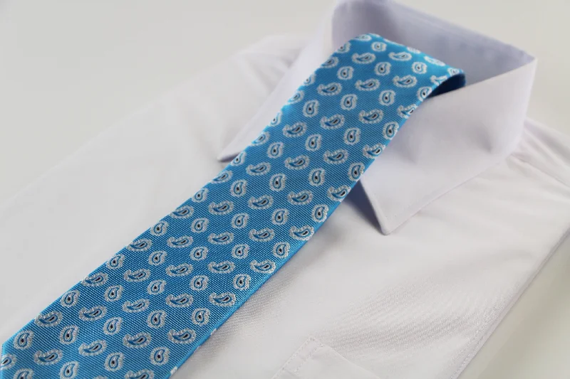 affordable business neckties-Mens Sky Blue Floating Paisley Design Patterned 8cm Neck Tie