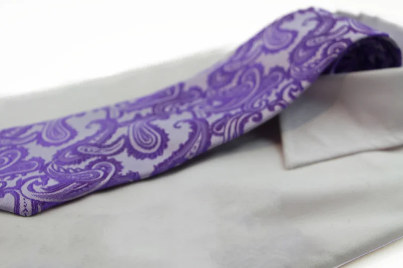 bold color neckties-Mens Violet & Purple Paisley Patterned Neck Tie