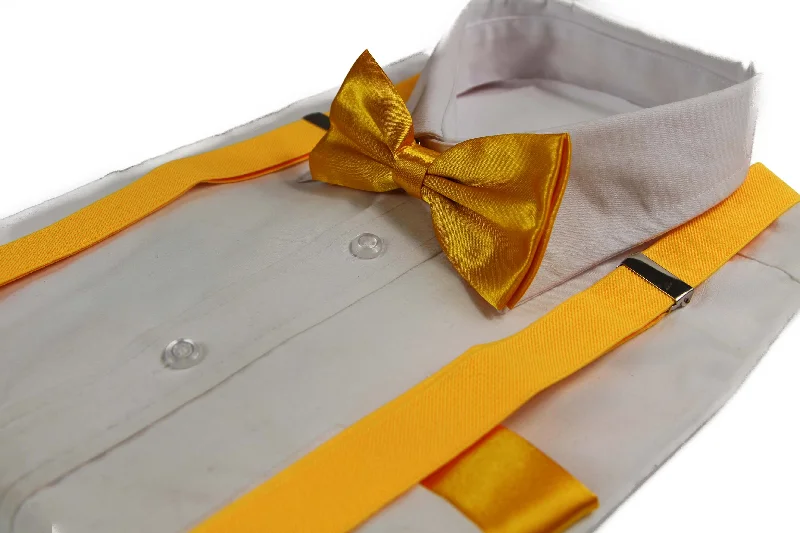 neckties for formal events-Mens Warm Yellow 100cm Suspenders & Matching Bow Tie & Pocket Square Set