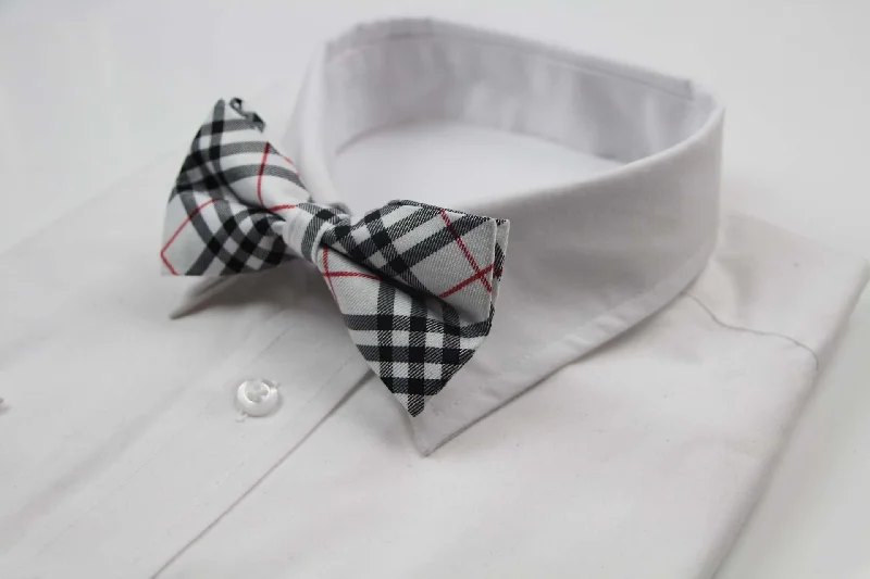 best bow ties for men-Mens White Plaid Patterned Bow Tie