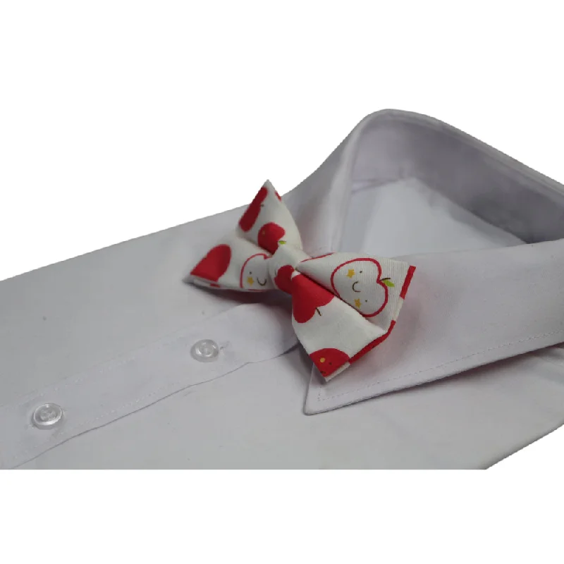 necktie collections for men-Mens White Red Apple Fruit Patterned Bow Tie