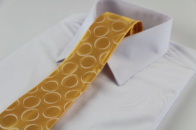 silk neckties for casual events-Mens Yellow Gold Circle Patterned 8cm Neck Tie