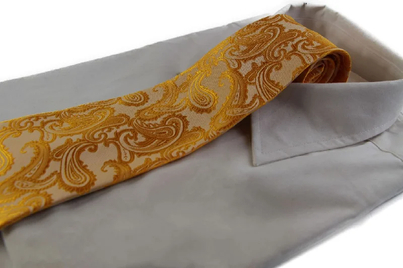 affordable business neckties-Mens Yellow Paisley Patterned Neck Tie