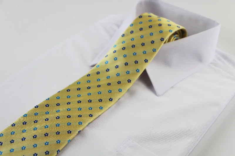 vintage silk ties-Mens Yellow With Blue Flowers Patterned 8cm Neck Tie