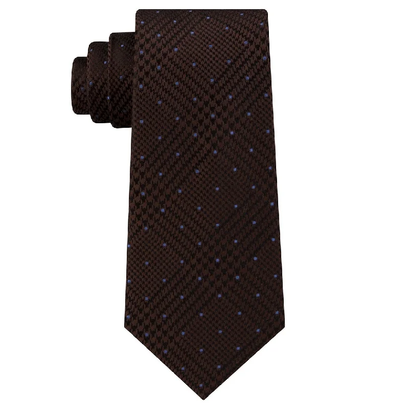 summer ties for men-Michael Kors Men's Dotted Glen-Check Silk Tie Brown Size Regular