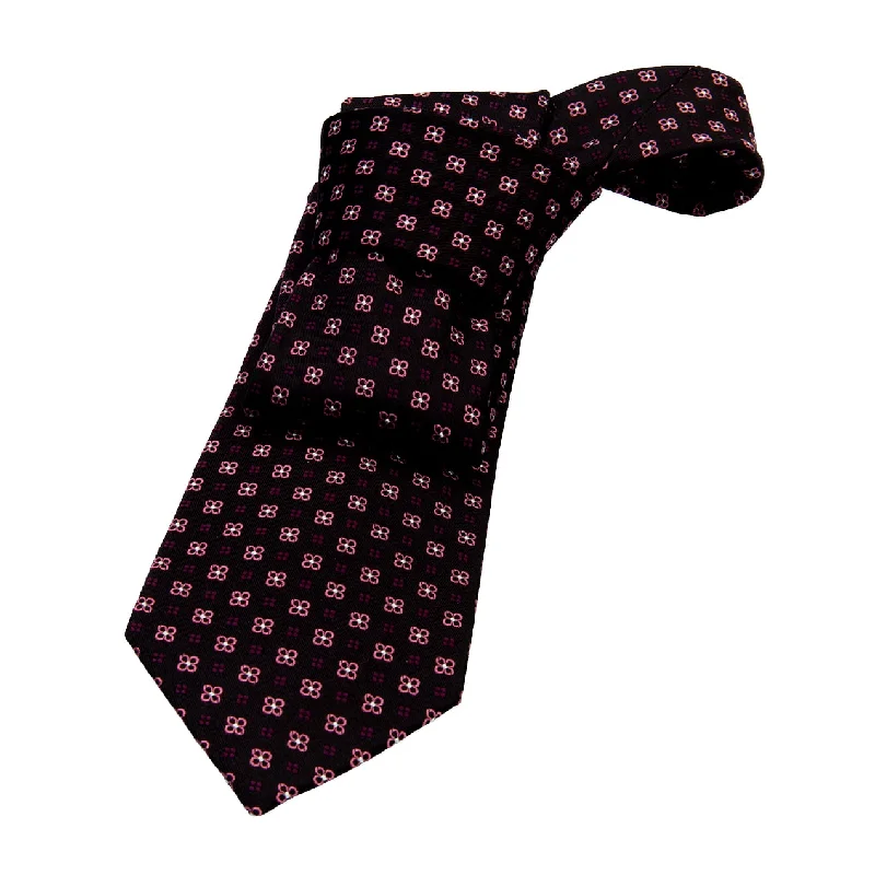 floral print neckties-Millbury Foulard Silk Tie, Black / Pink / Purple