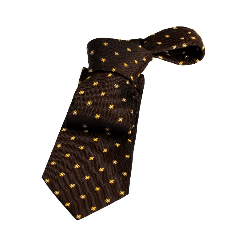 men's silk ties-Millville Foulard Silk Tie, Dark Brown / Gold