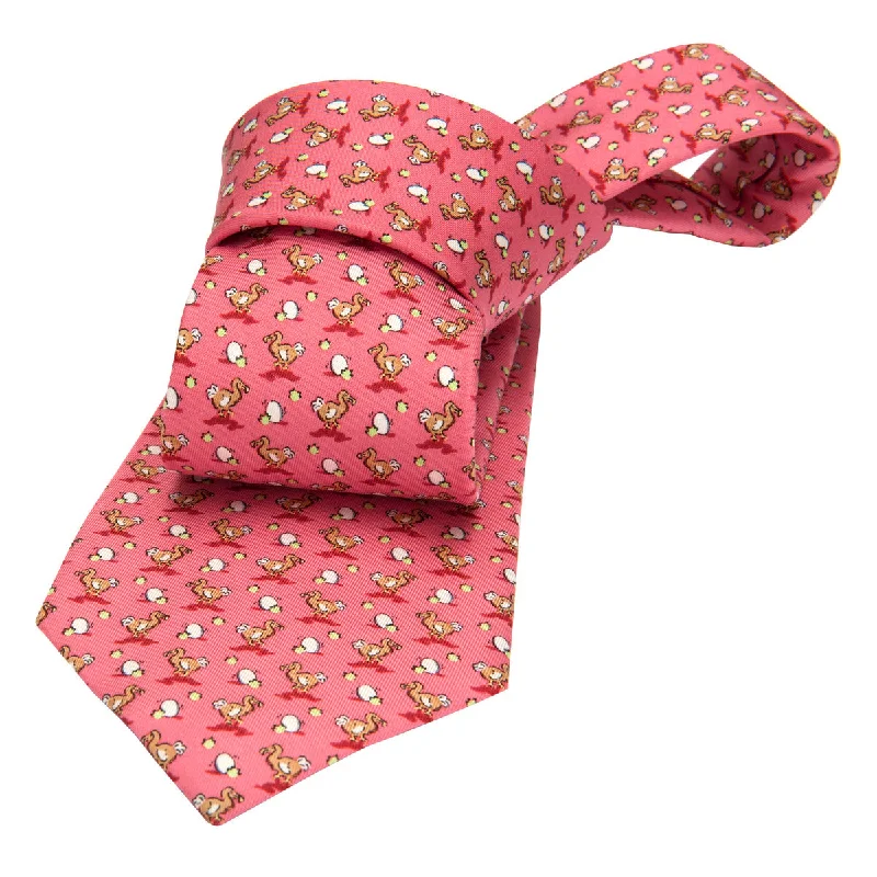 ties with cufflinks-Montauk Ducks Silk Tie, Coral / Brown