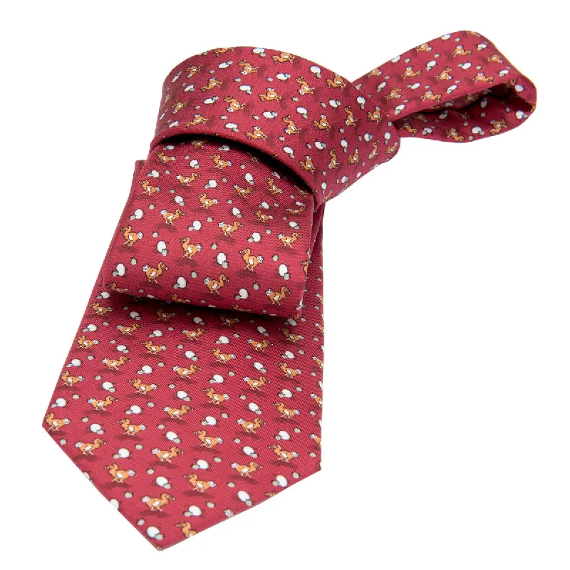 vintage men's neckties-Montauk Ducks Silk Tie, Burgundy / Brown