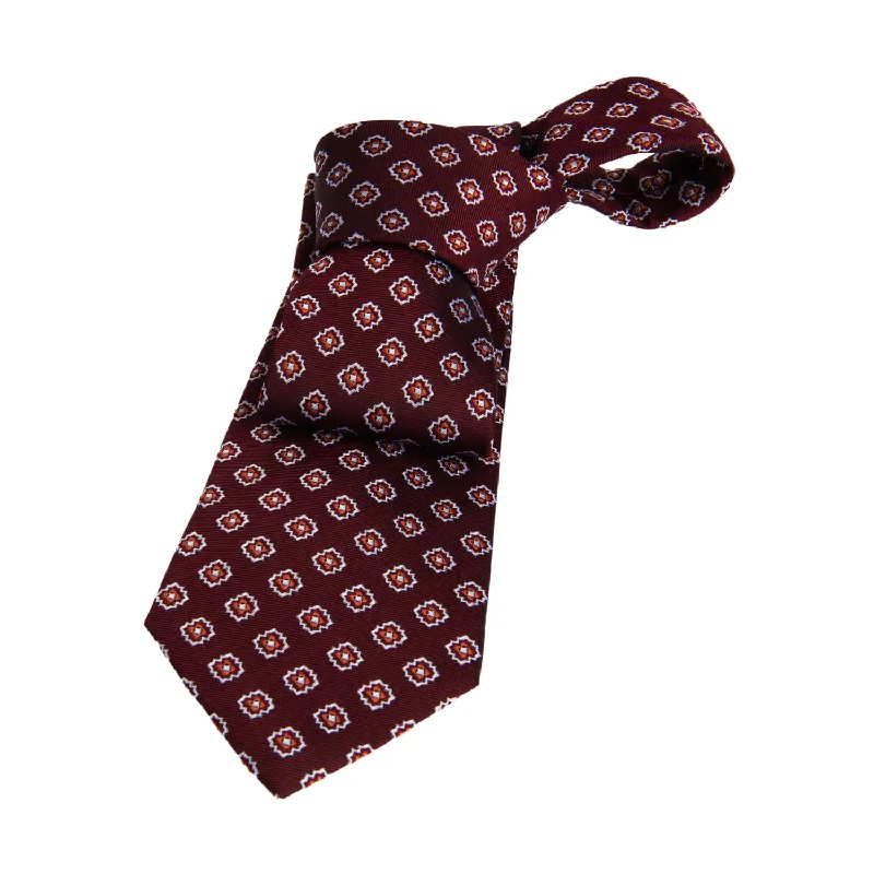 skinny ties for men-Monterey Foulard Silk Tie, Burgundy / Orange