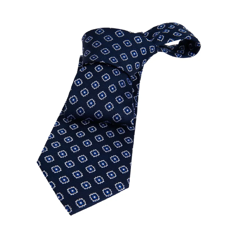 wide ties for men-Monterey Foulard Silk Tie, Navy / Blue