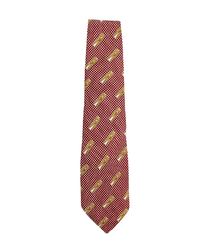 luxury silk neckties-Moschino Clip Print Tie in Red Silk