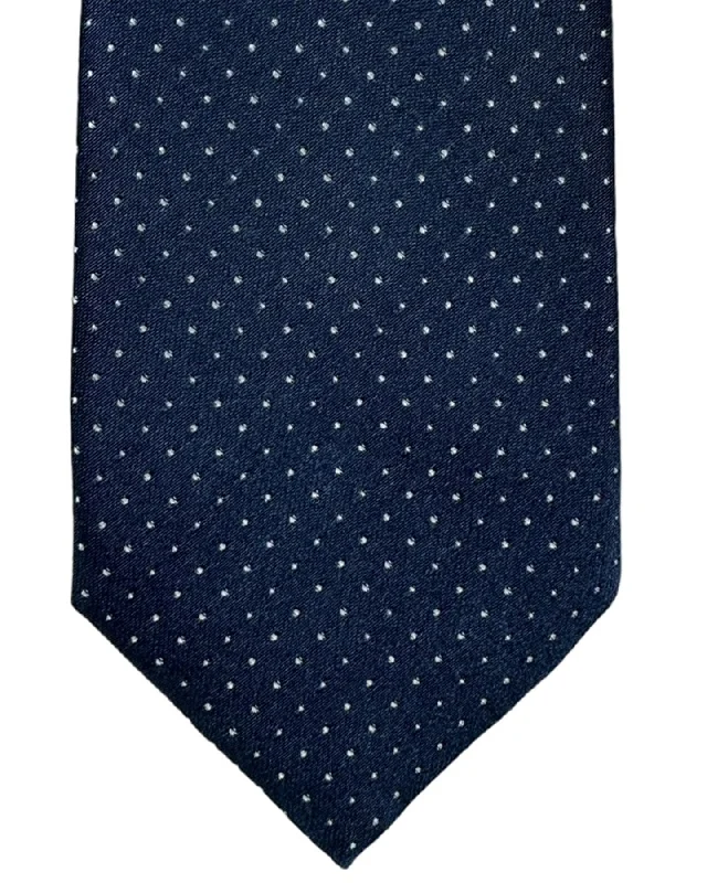 solid color neckties-Moschino Tie Midnight Blue Silver Micro Dots SALE