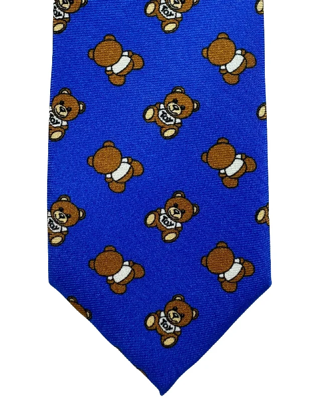 best wedding tie colors-Moschino Tie Royal Blue Toy Bear Design FINAL SALE