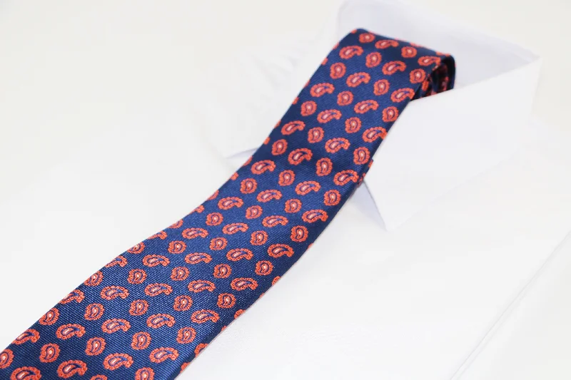 striped formal neckties-Navy & Orange Floating Paisley Design Patterned 8cm Neck Tie