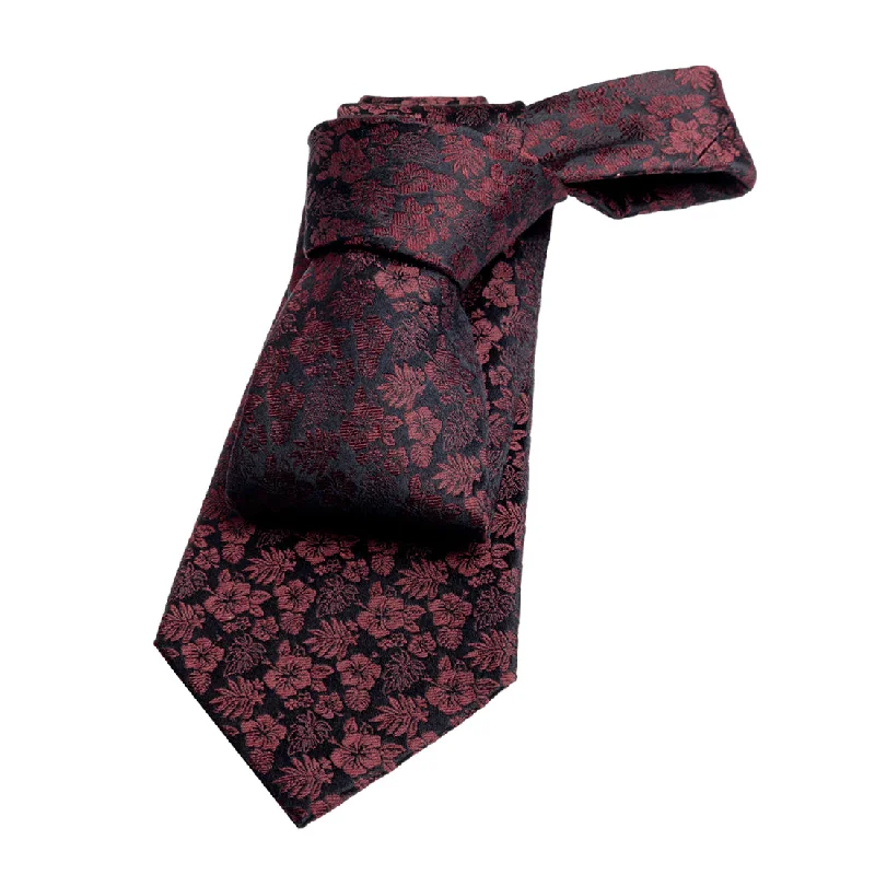 cool tie designs for men-New Bedford Floral Silk Tie, Black / Red