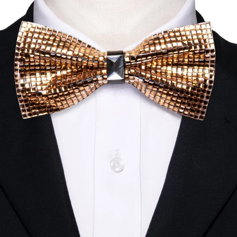 patterned ties for formal wear-Golden Imitated Crystal Men's Pre-tied Bowtie for Party