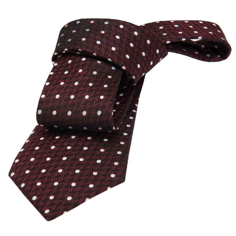 affordable office ties-Newport Dots Silk Tie, Burgundy / Silver / Pink